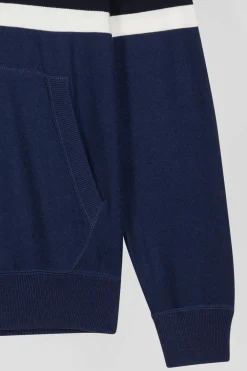 Pull à capuche en coton bleu foncé jacquard EP10 coupe Regular