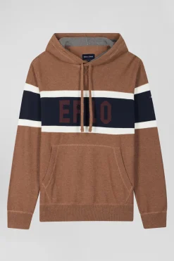 Pull à capuche en coton camel jacquard EP10 coupe Regular