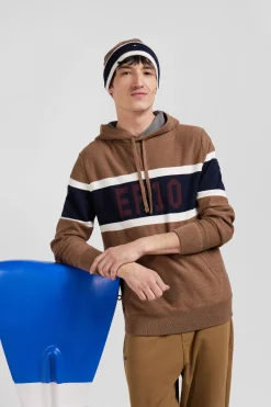 Pull à capuche en coton camel jacquard EP10 coupe Regular