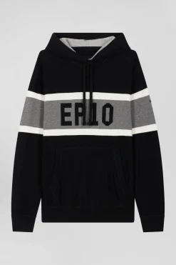 Pull à capuche en coton noir jacquard EP10 coupe Regular