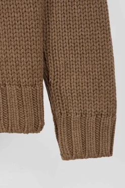 Pull à col roulé en laine et coton marron coupe Regular