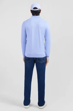 Pull bleu à col camionneur en coton