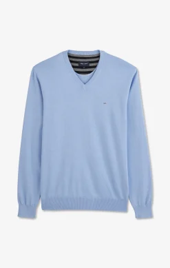Pull bleu à Col V en coton