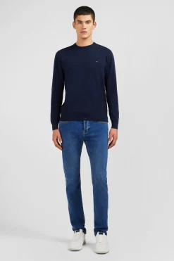 Pull bleu marine à col rond en coton