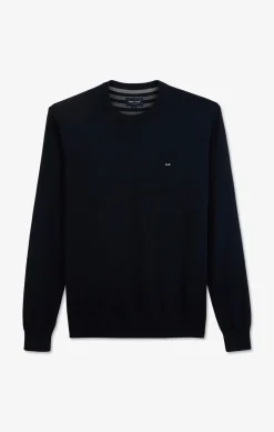 Pull bleu marine à col rond en coton