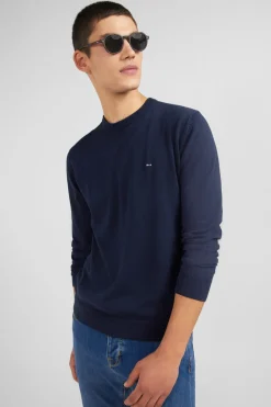 Pull bleu marine à col rond en coton