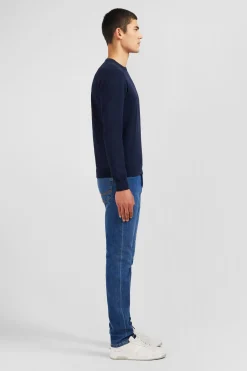Pull bleu marine à col rond en coton