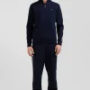 Pull col camionneur en coton bleu marine coupe Regular bande jacquard Eden Park