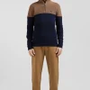Pull col camionneur en coton camel à jeux de maille coupe Regular