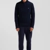 Pull col camionneur en coton bleu marine à jeux de maille coupe Regular