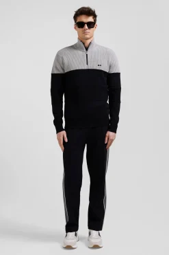 Pull col camionneur en coton gris à jeux de maille coupe Regular