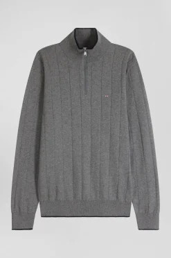 Pull col camionneur en coton et cachemire gris coupe Regular