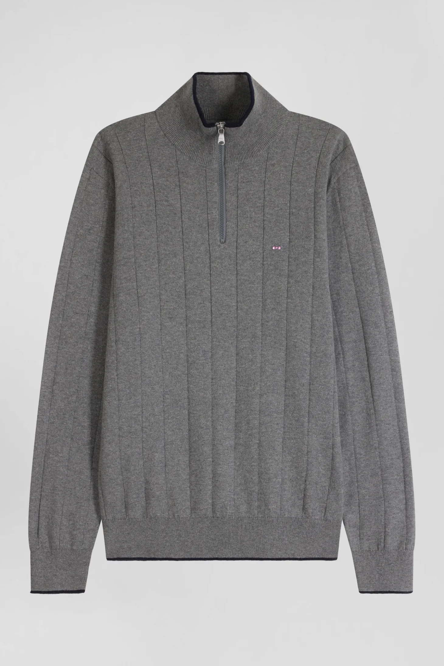 Pull col camionneur en coton et cachemire gris coupe Regular