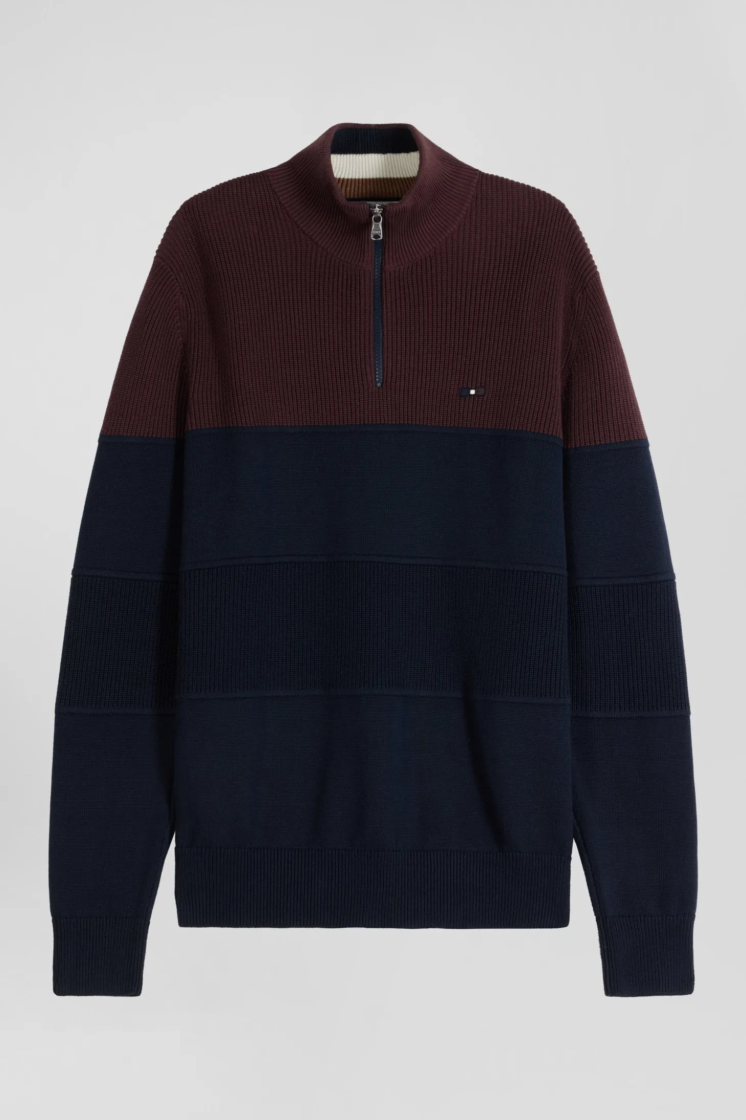 Pull col camionneur en coton bordeaux à jeux de maille coupe Regular