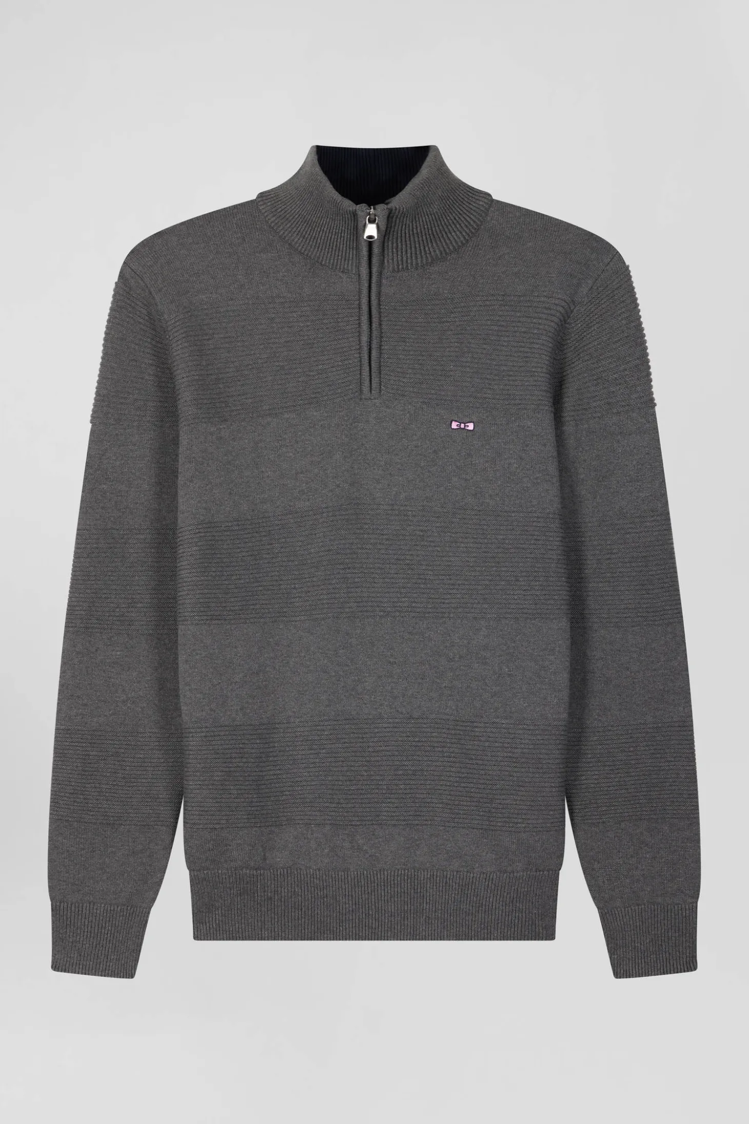 Pull col camionneur en coton gris à jeux de maille coupe Regular