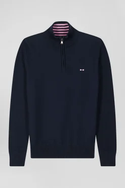 Pull col camionneur en coton bleu marine coupe Regular