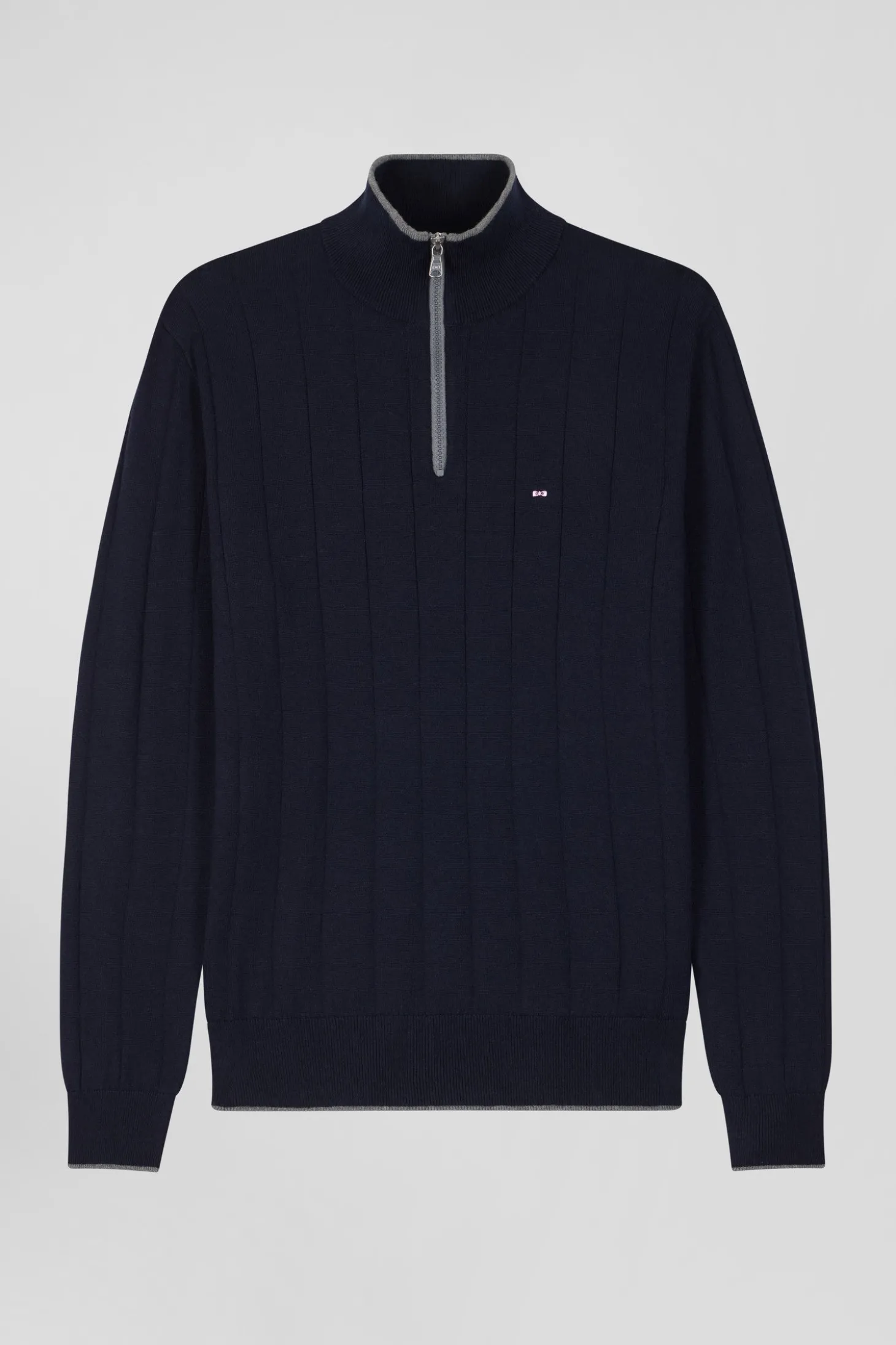 Pull col camionneur en coton et cachemire bleu marine coupe Regular
