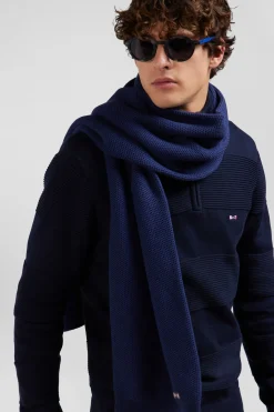 Pull col camionneur en coton bleu marine à jeux de maille coupe Regular