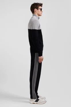 Pull col camionneur en coton gris à jeux de maille coupe Regular