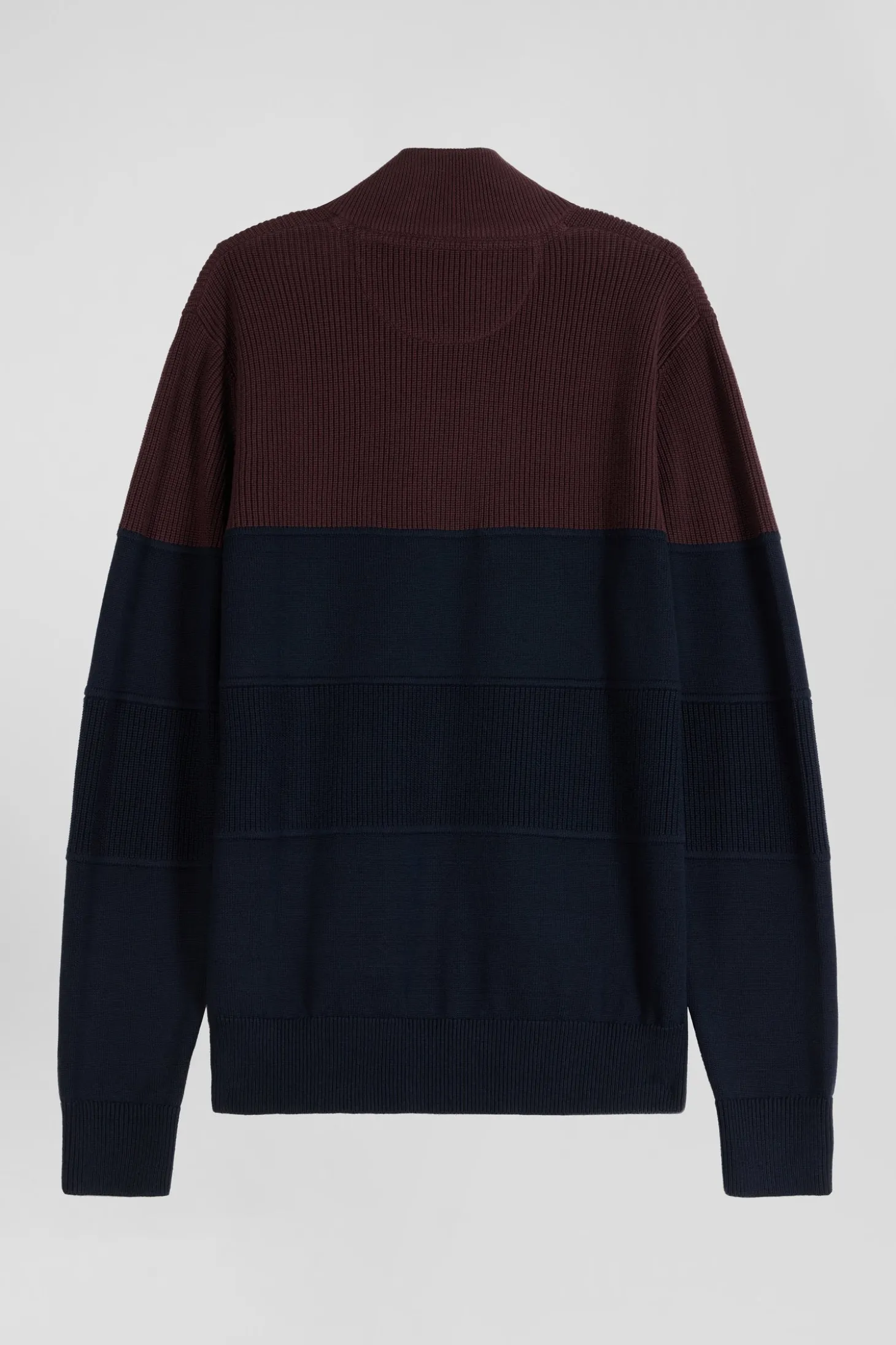 Pull col camionneur en coton bordeaux à jeux de maille coupe Regular