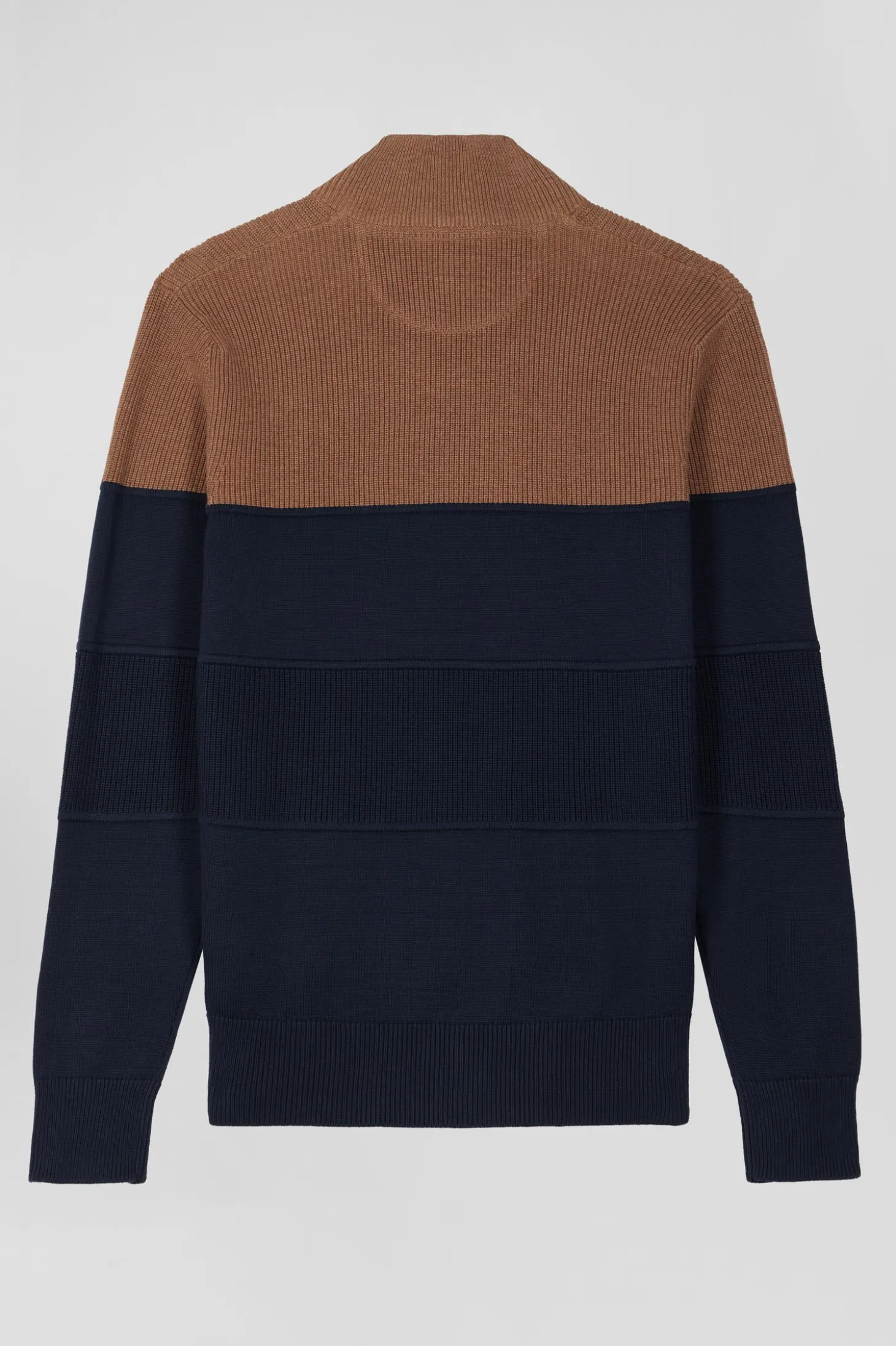 Pull col camionneur en coton camel à jeux de maille coupe Regular