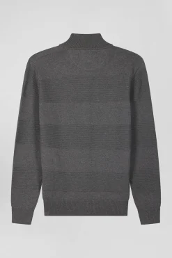 Pull col camionneur en coton gris à jeux de maille coupe Regular