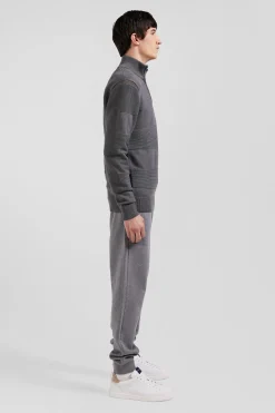 Pull col camionneur en coton gris à jeux de maille coupe Regular