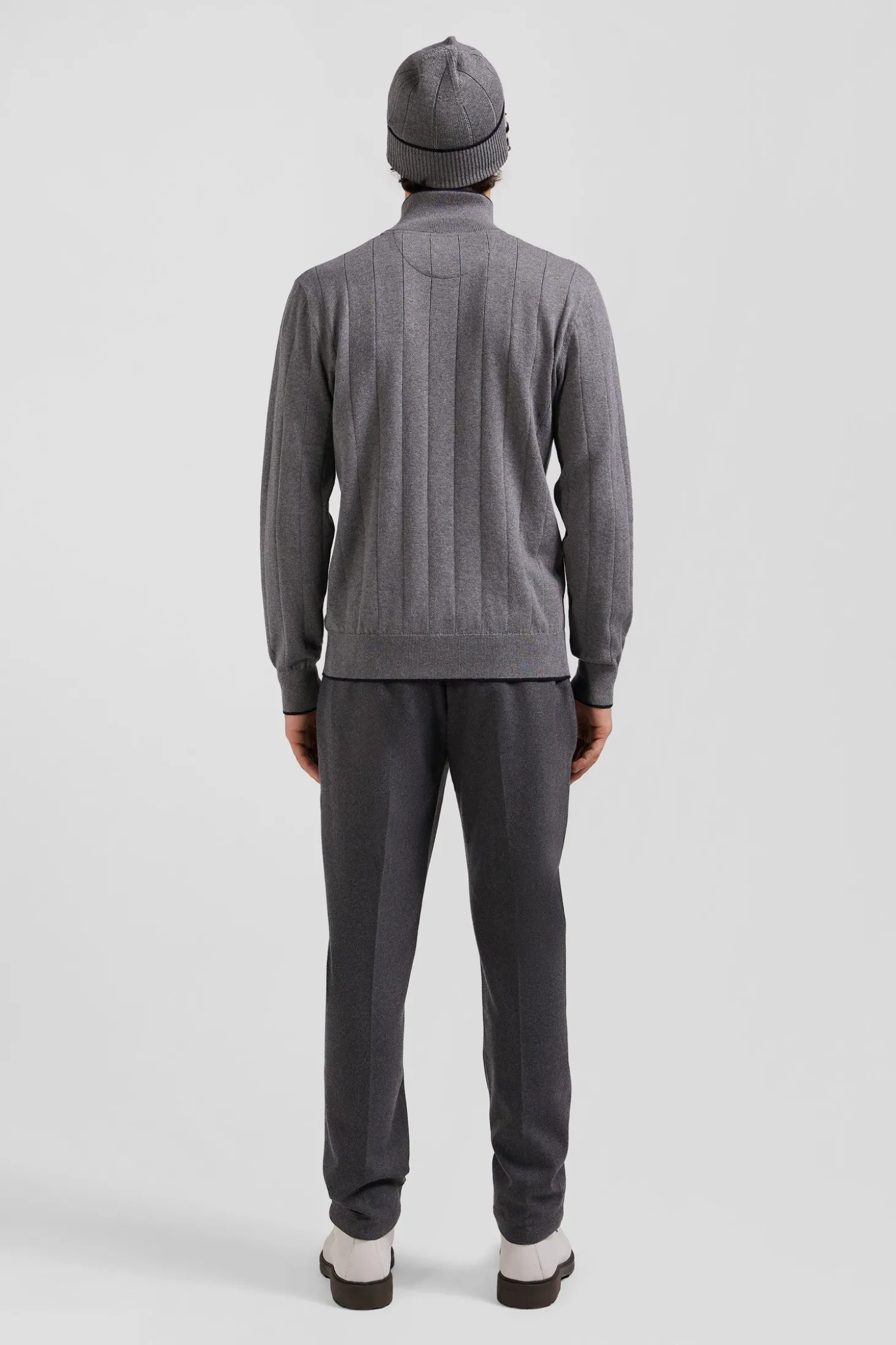 Pull col camionneur en coton et cachemire gris coupe Regular