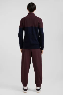 Pull col camionneur en coton bordeaux à jeux de maille coupe Regular