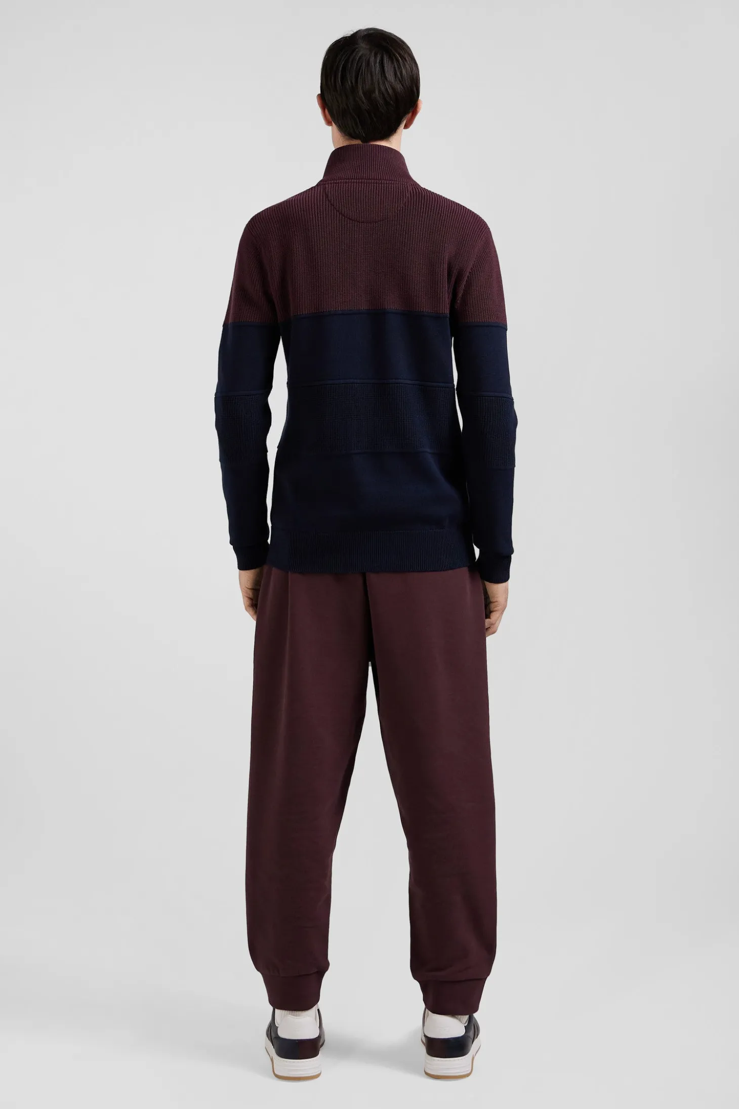 Pull col camionneur en coton bordeaux à jeux de maille coupe Regular