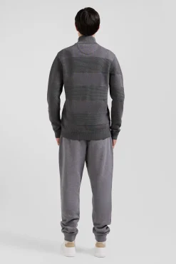 Pull col camionneur en coton gris à jeux de maille coupe Regular