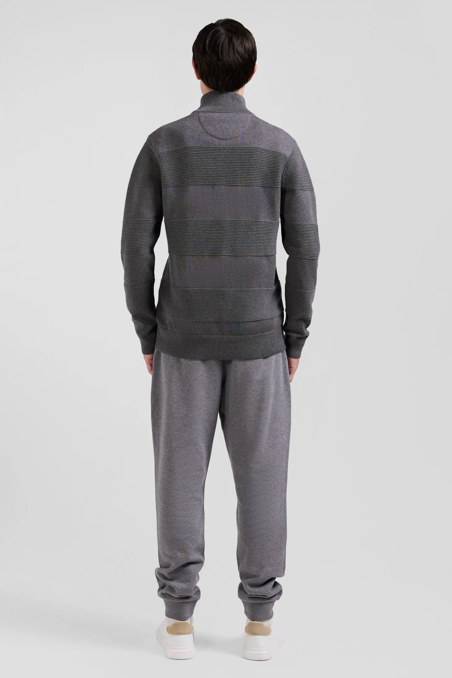Pull col camionneur en coton gris à jeux de maille coupe Regular