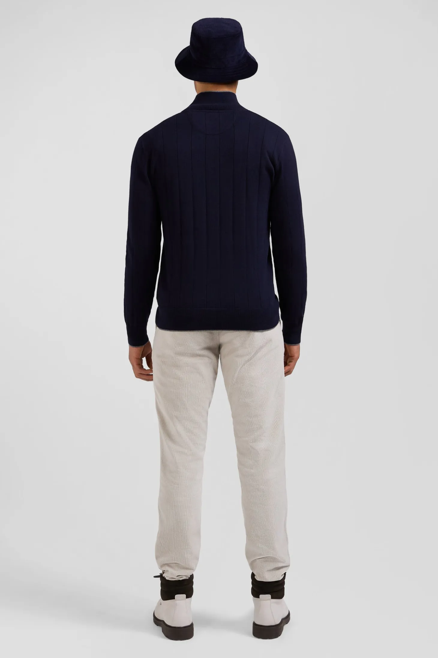 Pull col camionneur en coton et cachemire bleu marine coupe Regular