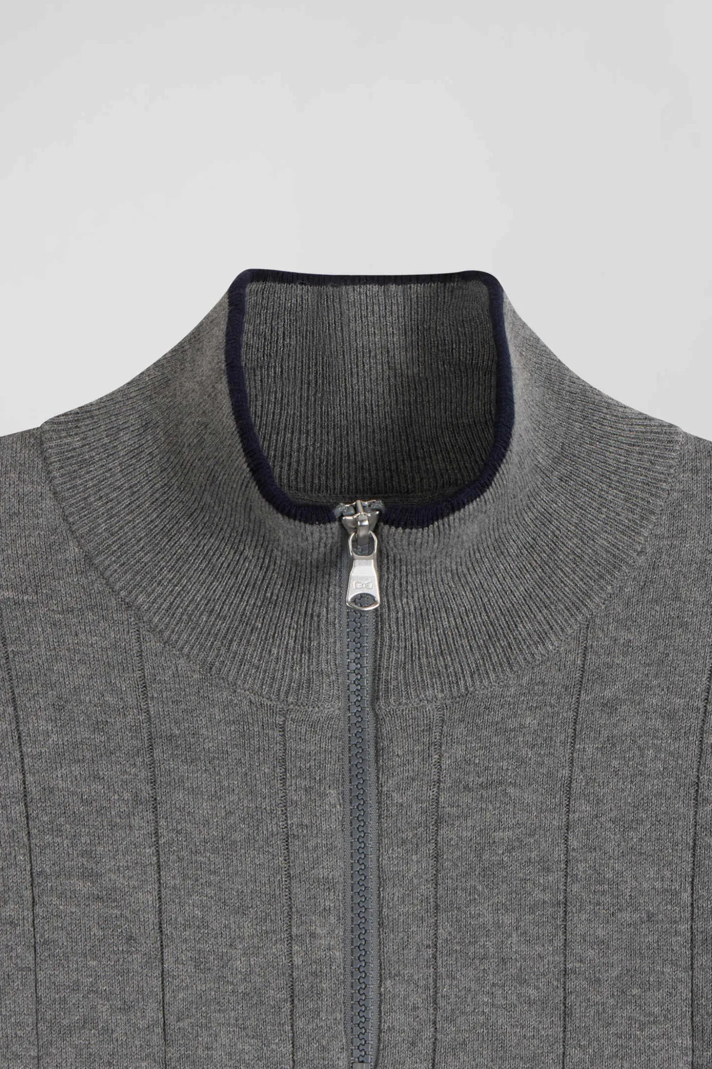 Pull col camionneur en coton et cachemire gris coupe Regular