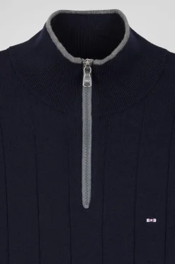 Pull col camionneur en coton et cachemire bleu marine coupe Regular