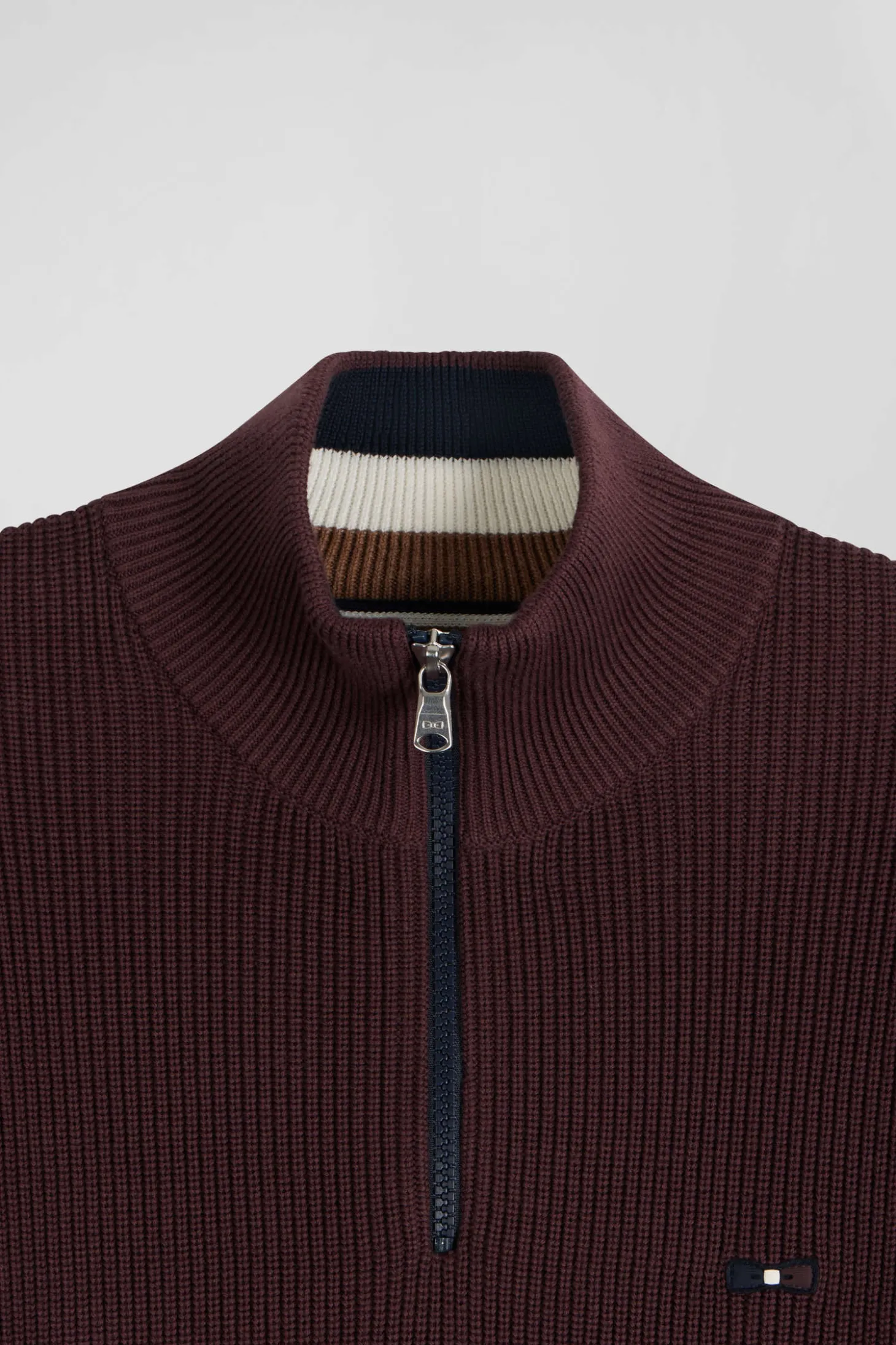 Pull col camionneur en coton bordeaux à jeux de maille coupe Regular