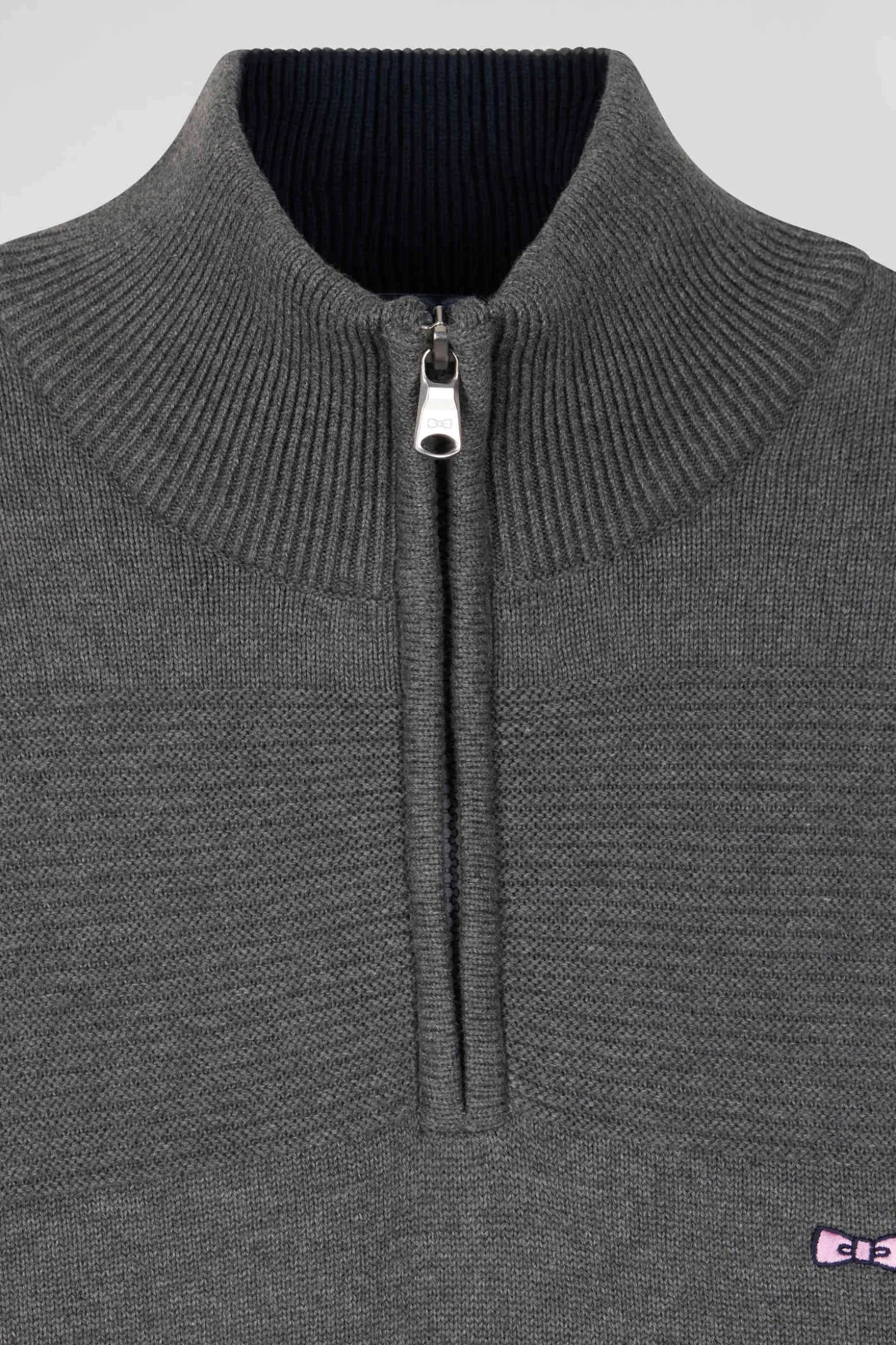Pull col camionneur en coton gris à jeux de maille coupe Regular