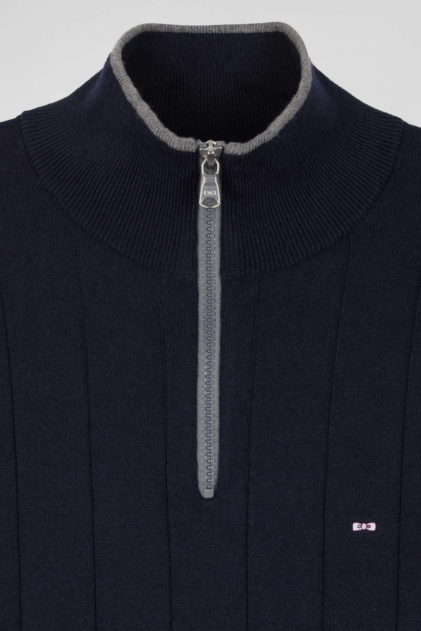 Pull col camionneur en coton et cachemire bleu marine coupe Regular