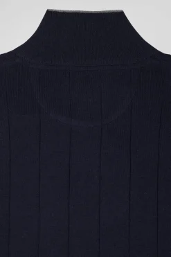 Pull col camionneur en coton et cachemire bleu marine coupe Regular