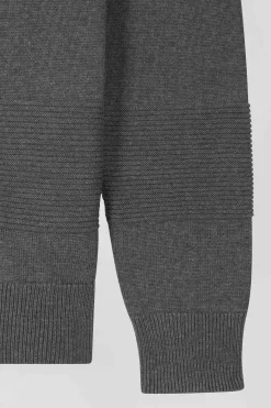 Pull col camionneur en coton gris à jeux de maille coupe Regular