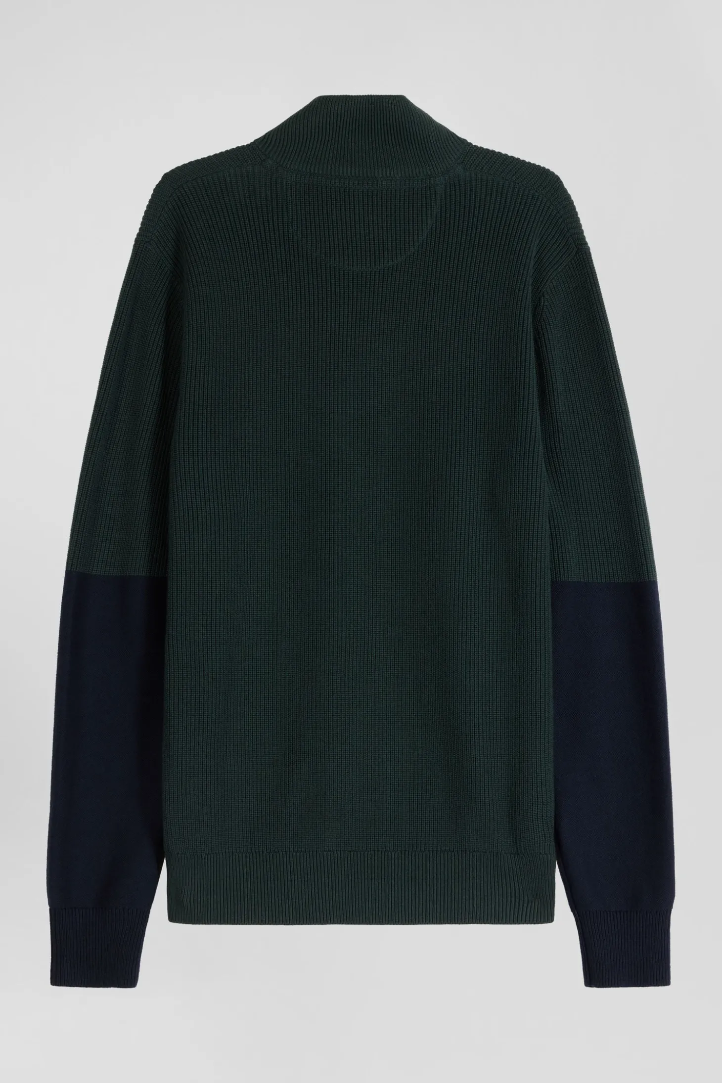 Pull col camionneur montant en coton vert à jeux de maille coupe Regular