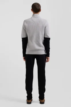 Pull col camionneur montant en coton gris à jeux de maille coupe Regular