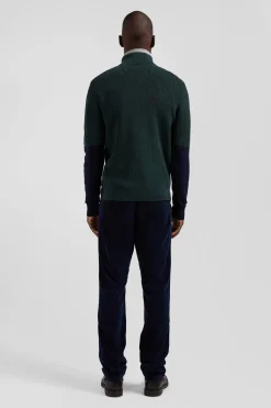 Pull col camionneur montant en coton vert à jeux de maille coupe Regular
