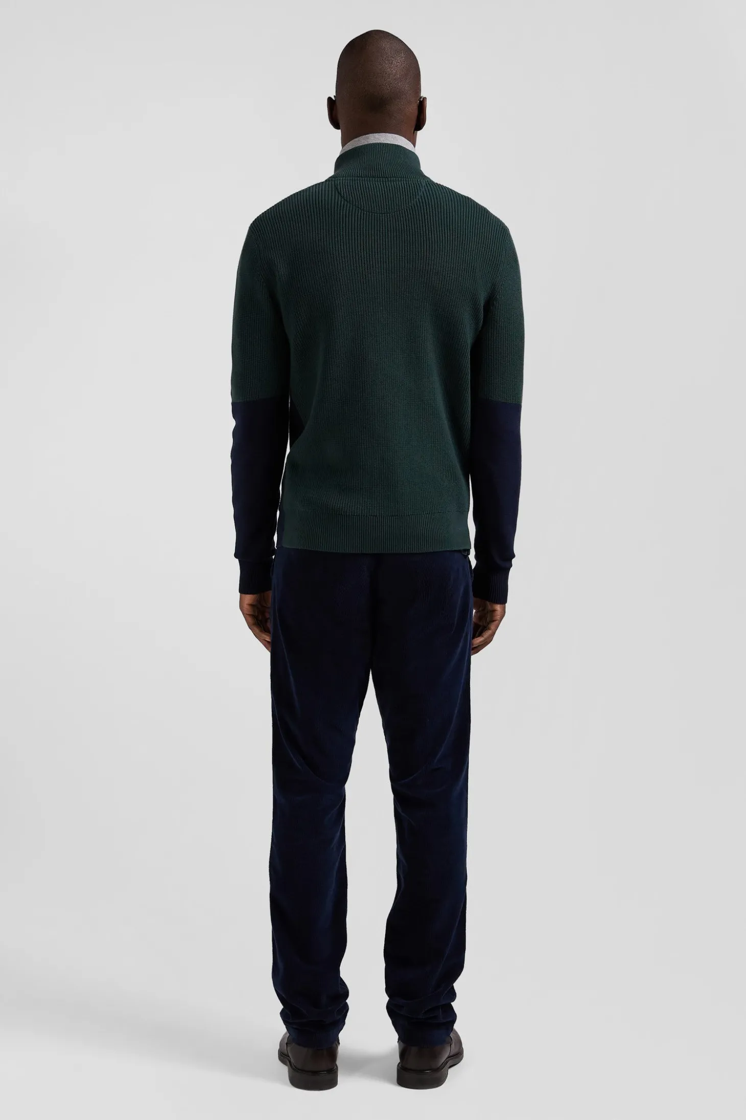 Pull col camionneur montant en coton vert à jeux de maille coupe Regular