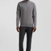 Pull col camionneur zippé uni en coton gris coupe Regular