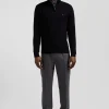 Pull col camionneur zippé en laine et coton noir coupe Regular