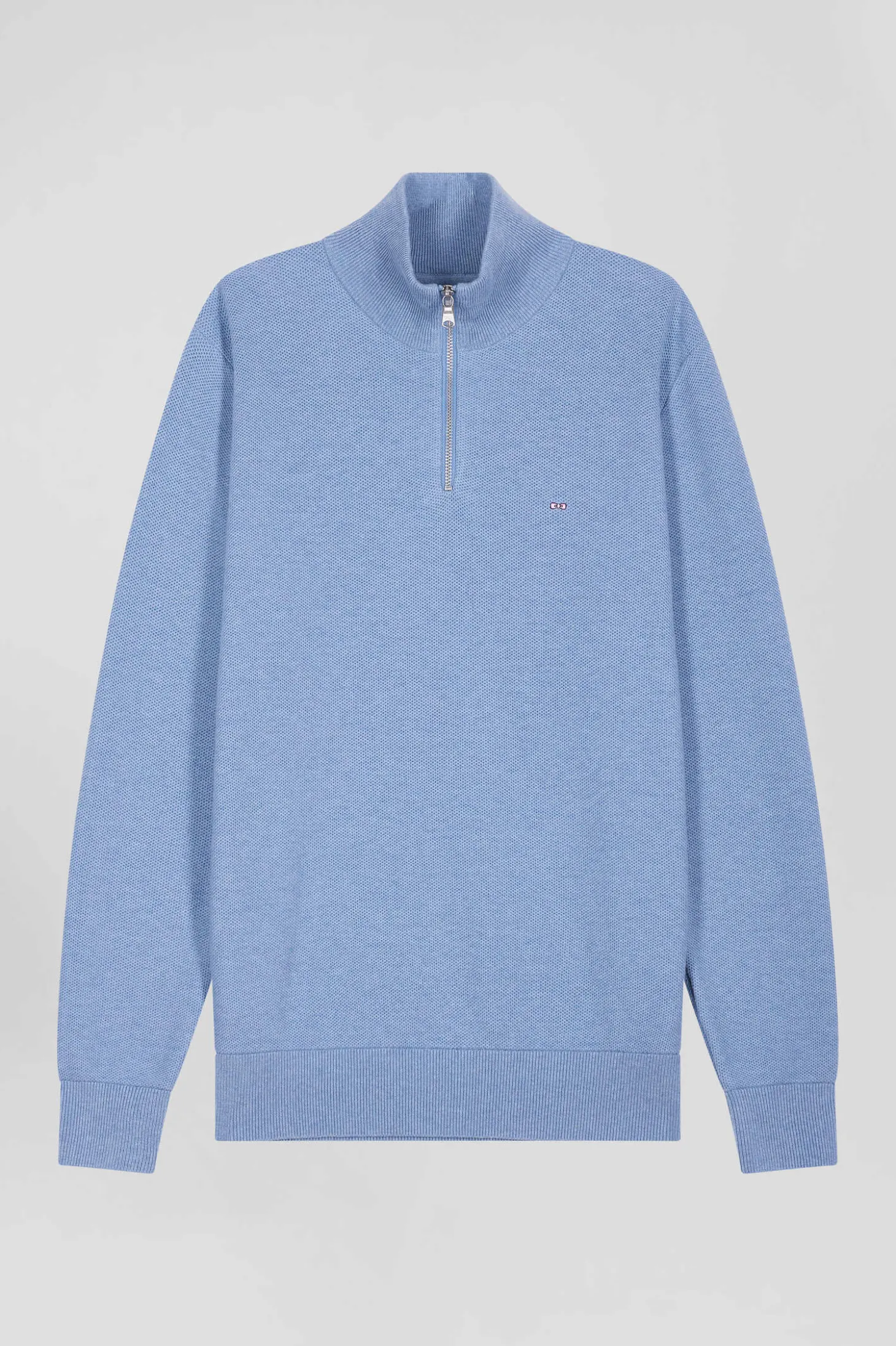 Pull col camionneur zippé uni en coton ciel coupe Regular
