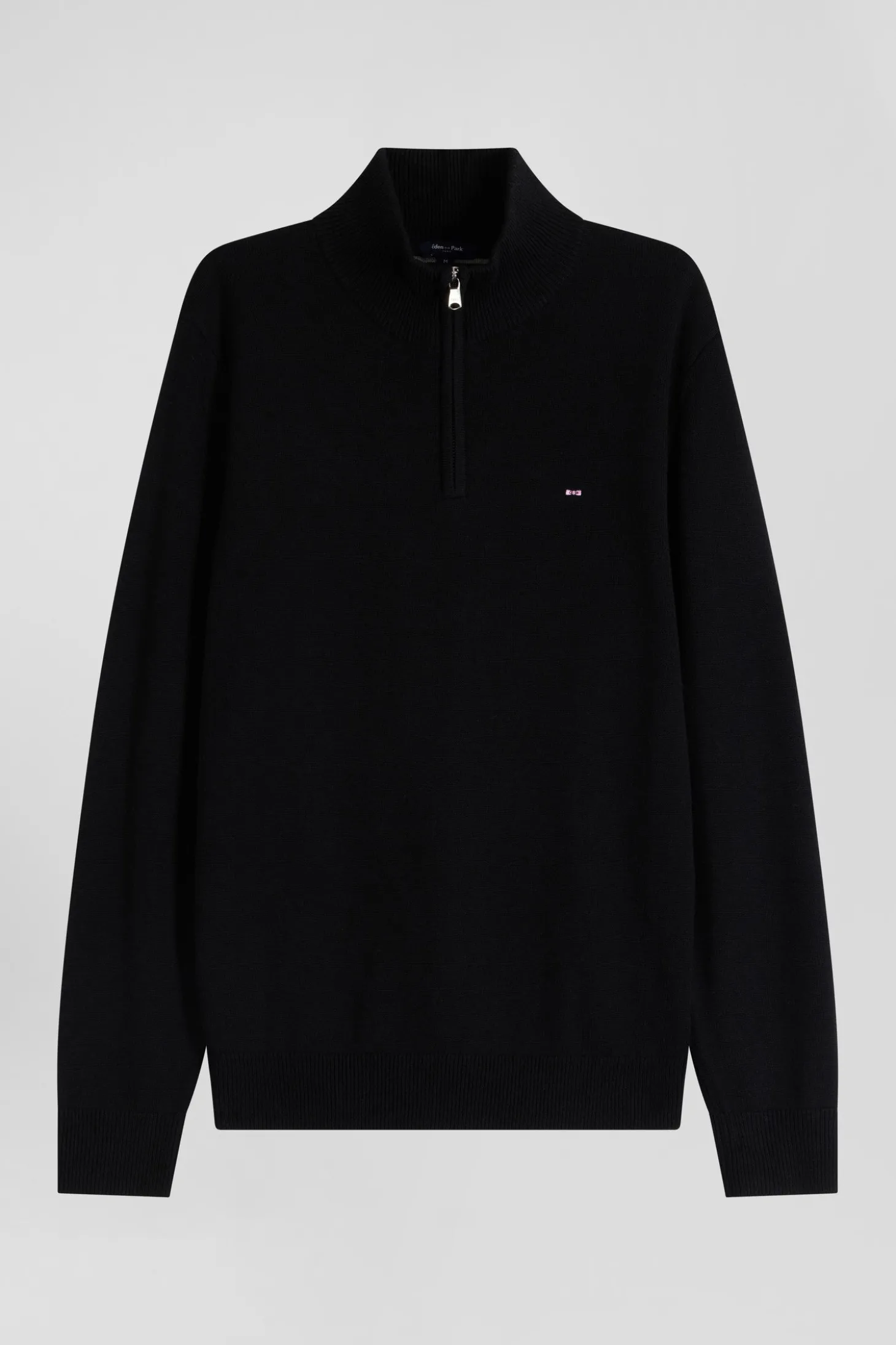 Pull col camionneur zippé en laine et coton noir coupe Regular