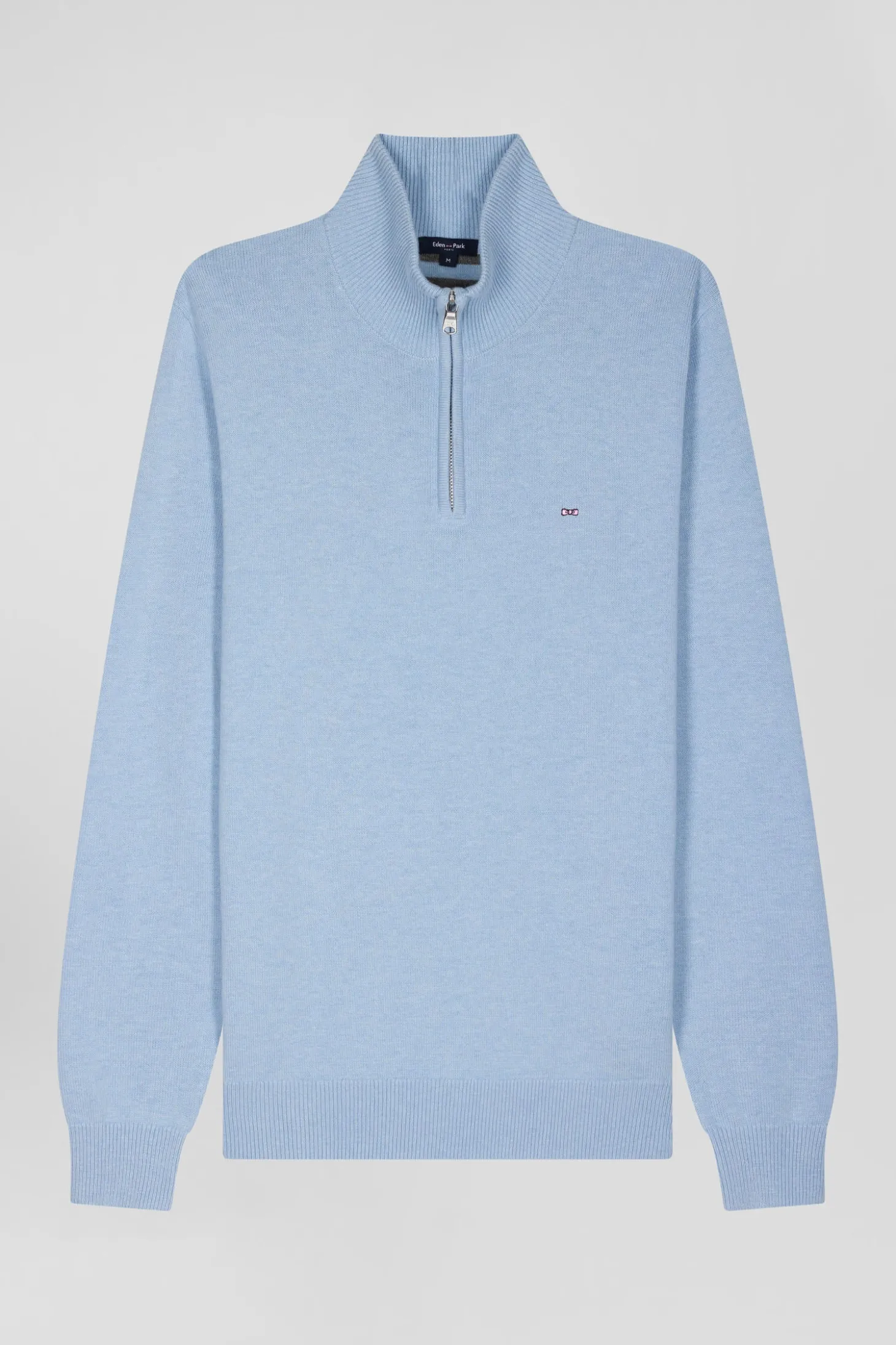 Pull col camionneur zippé en laine et coton ciel coupe Regular