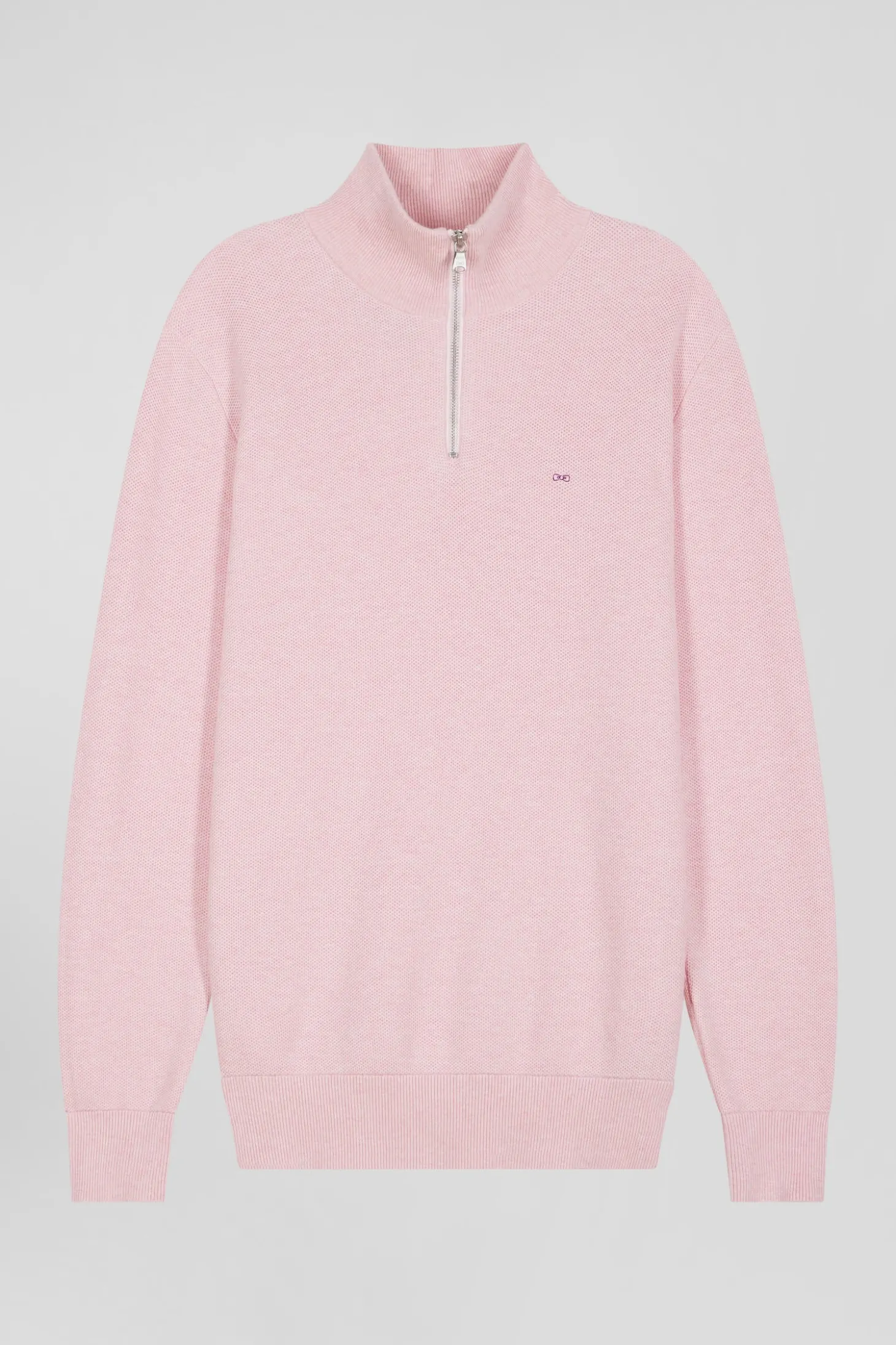Pull col camionneur zippé uni en coton rose coupe Regular